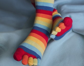 Sinwo Christmas Five Finger Socks Unisex Women Men Funny Print Multicolor Toe Socks Cotton Socks 