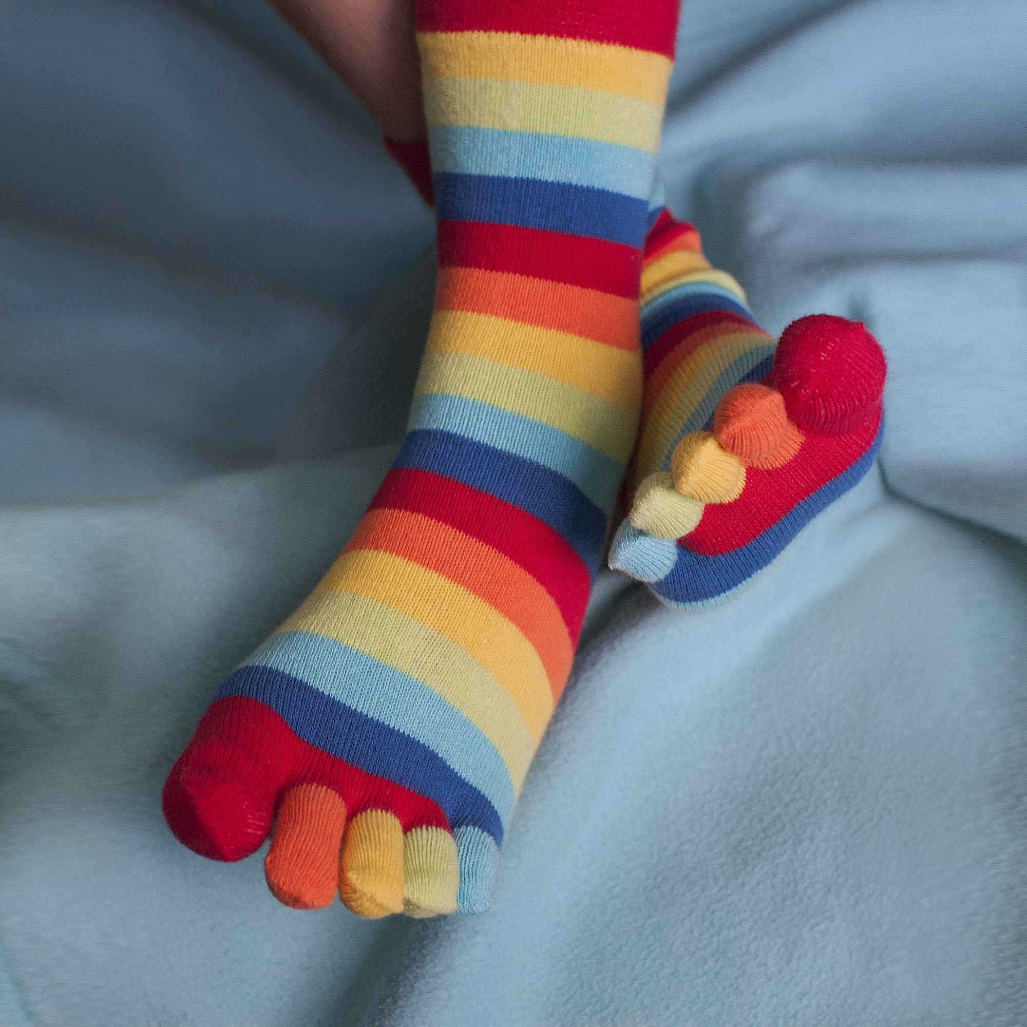 3 Pairs Women's Toe Socks Five Finger Casual Calf Crew 9-11 Striped Multi  Colors