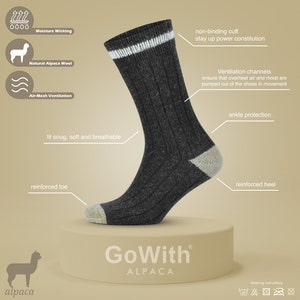 GoWith Unisex Alpaca Merino Wool Winter Socks | 2 Pairs | Model: 3093