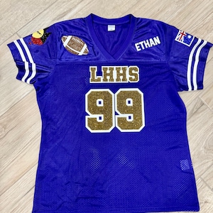 Custom Football Jersey with Glitter and Rhinestones – Bling Game Day Shirt – Personalized Team Name, Number, Sparkle Sports Jersey for Women