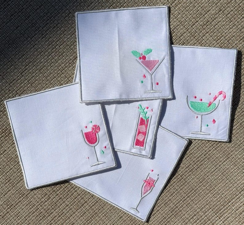 Embroidered Cocktail Napkins Anthropologie style– Pastel Holiday Cheer Bar Napkins for Stylish Entertaining Bild 5
