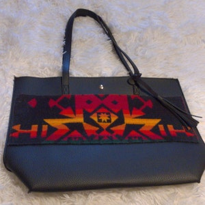 Wool Pocket Vegan Leather Shoulder Bag | Large Tote Bag | Wool Pocket Purse | Over-size Purse | Multi-Purpose Tote