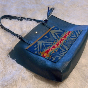 Wool Pocket Vegan Leather Shoulder Bag | Large Tote Bag | Wool Pocket Purse | Over-size Purse | Multi-Purpose Tote