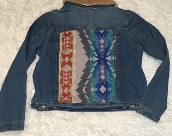 Upcycled Wool Jacket | Boho | Southwest Print | Native Design | Unique & Timeless