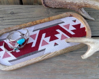 Trinket Tray | Native Southwest Fabric Decor | Catch All Tray | Decorative Dish | Coffee Table Organizer | Wood Tray