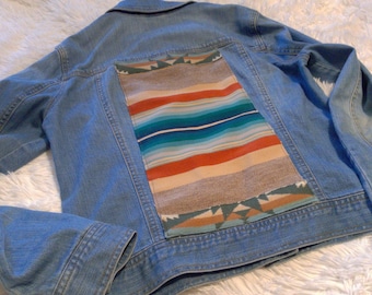 Upcycled Wool Jean Jacket | Boho | Southwest | Native Design | Unique & Timeless