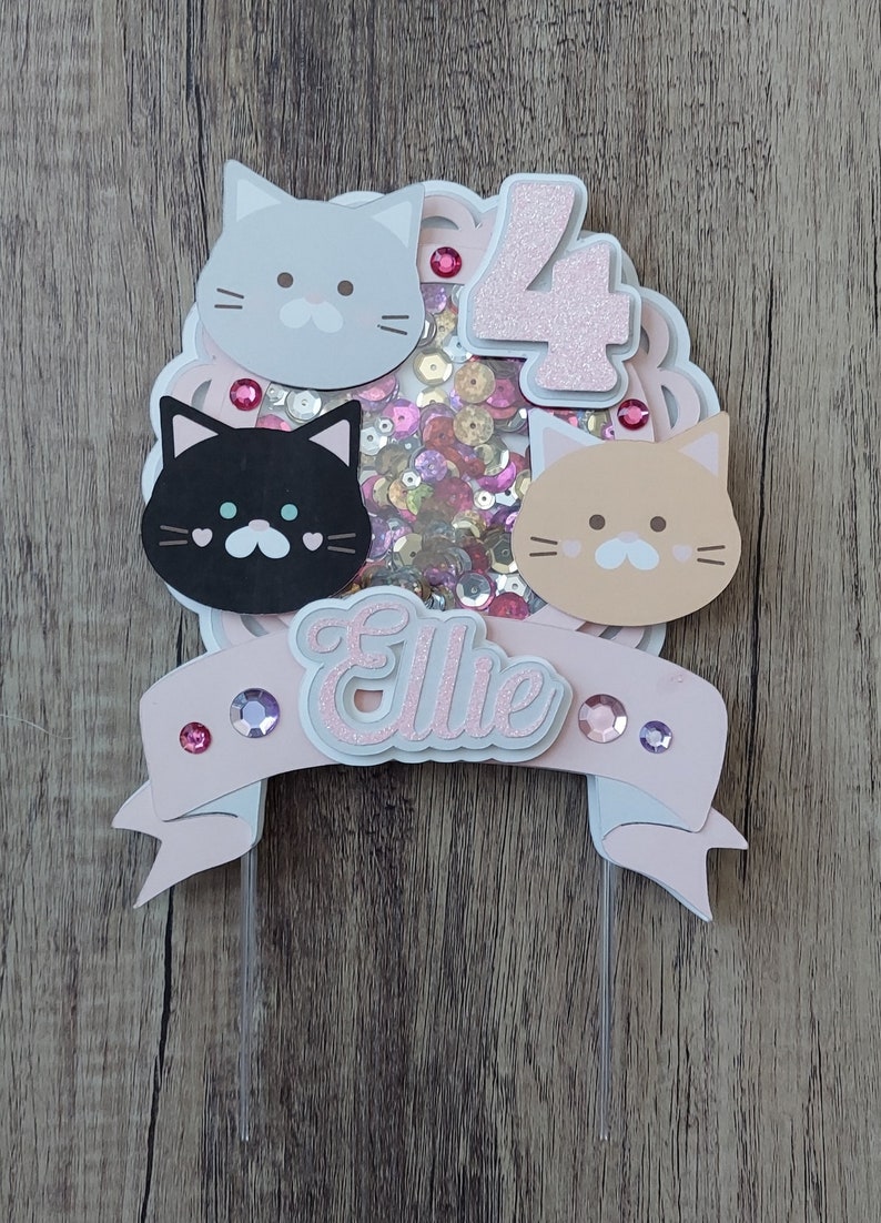 Cat Birthday Cake Topper Cat Theme Cake Topper Shaker Kids Etsy