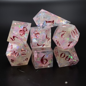 Sakura Tea 7 piece sharp edge polyhedral dice set