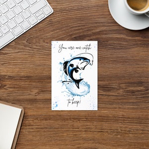 Tarjeta de felicitación de pesca - Recuerdo hecho a mano para ocasiones especiales - Tamaño 4x6, interior en blanco, regalo de cumpleaños perfecto