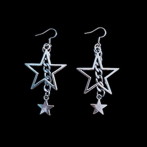 Stainless Steel Star Drop Chain Earrings: Handmade Celestial Jewelry