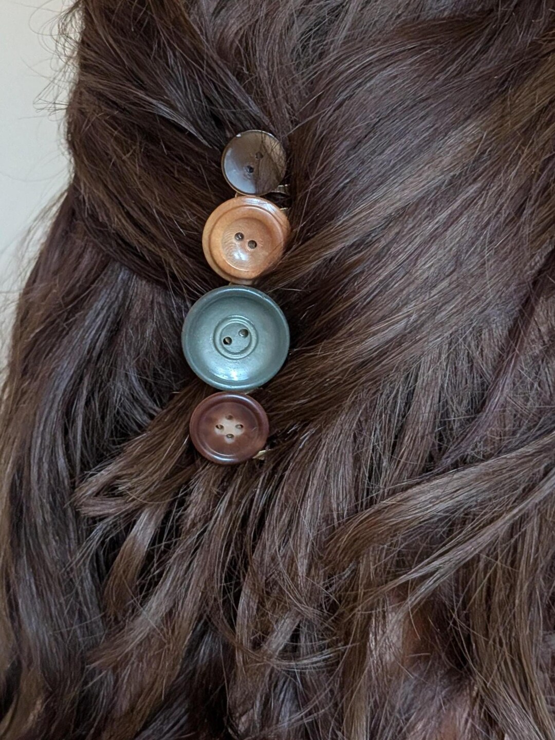Vintage Button Hair Comb – Neutral Industrial Button Barrette, Dark ...