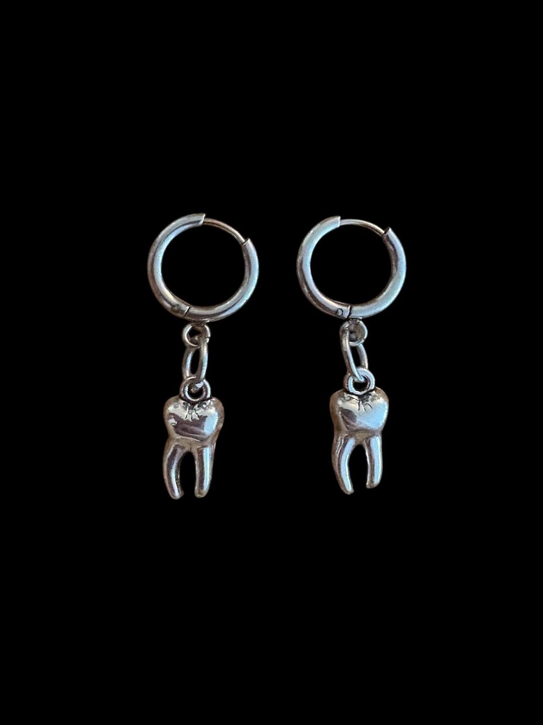 Stainless Steel Tooth Charm Earrings: Handmade Gothic Edgy Alternative Fashion Jewelry, Huggie Hoops - Etsy Japan
