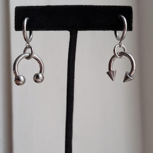 Stainless Steel Industrial Huggie Earrings – Spike and Ball Septum Charms, Punk Goth Grunge Dangle Hoop Earrings, Edgy Alt Jewelry