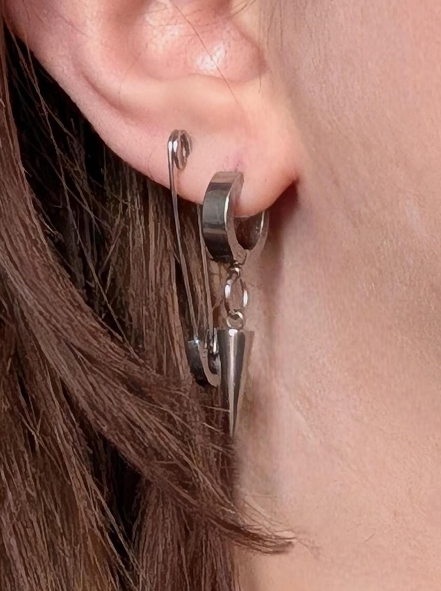 Edgy Earring Stack Steel Spike Charm Huggie Hoop Earrings: Handmade Edgy Punk Jewelry ...