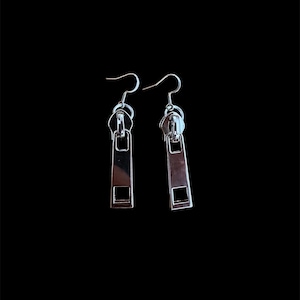 Zipper Earrings – Stainless Steel Punk Goth Grunge Dangle Jewelry, Unisex Alternative Y2K Statement Earrings, Handmade