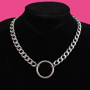 O-Ring Chunky Chain Choker– Stainless Steel Adjustable Punk Necklace, Industrial Grunge Handmade Statement Jewelry