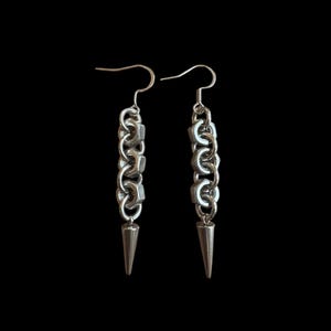 Spike & Hex Nut Dangle Earrings: Stainless Steel Industrial Grunge