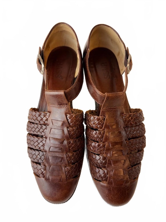 G.H. Bass, Vintage G.H. Bass Brown Leather Woven Mary Jane Sandals Size 5M