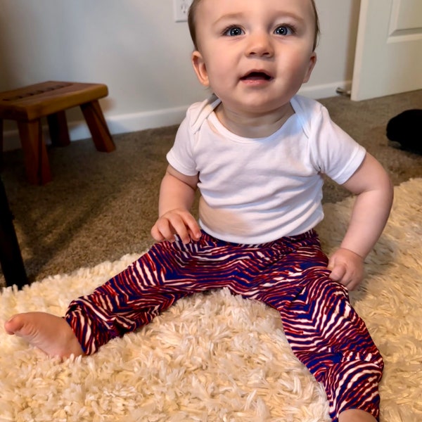 Kids Buffalo Football Joggers, Baby Toddler Youth Red White and Blue Zubaz Stripe Pants