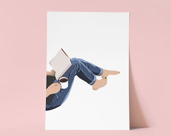 Woman Reading Book Art Print | Minimalist Book Lover Gift