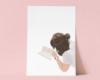 Girl Reading Book Print | Minimalist Illustration