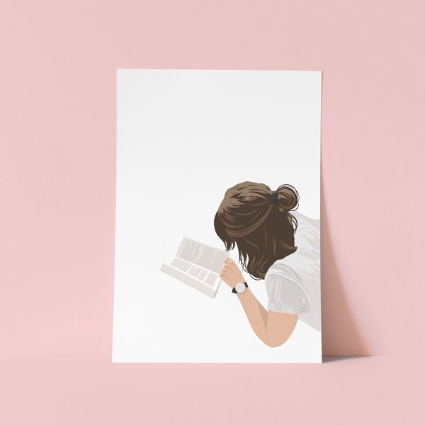 Girl reading book wall art | Girl reading illustration | Woman reading book | Minimalist wall art