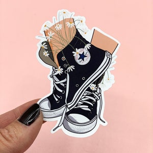 Adesivo da ginnastica con margherita nera / Adesivo da ginnastica nera / Adesivo con margherita / Adesivo con ragazza con le scarpe da ginnastica / Decalcomania / Journaling / Bujo / Scrapbook