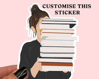 Book Lover Sticker | Girl with Books, Glossy Laminated Decal