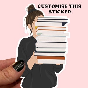 Girl with stack of books Sticker | Book lover sticker | Gift for book lovers | Book journal stickers | uk