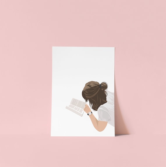 Girl reading book wall art | Girl reading illustration | Woman reading book | Minimalist wall art