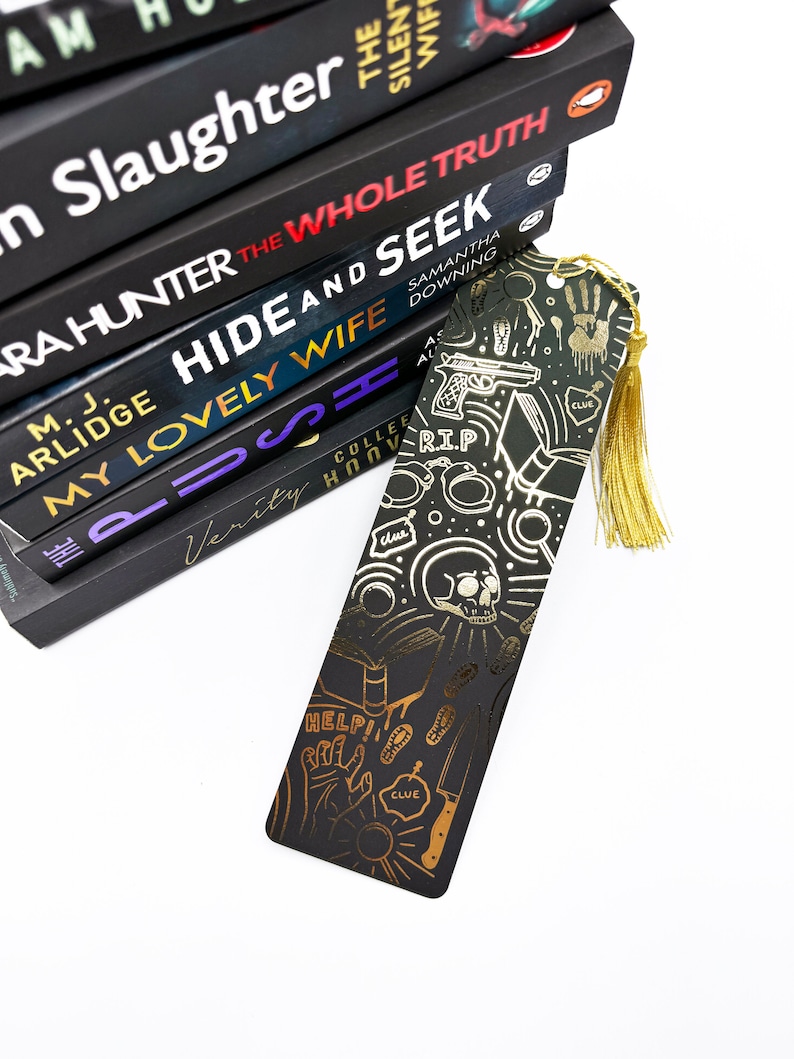 Thriller book lover gold foiled bookmark | True Crime Lover | Mystery lover | book lover | Bookworm | Illustrated bookmark image 2