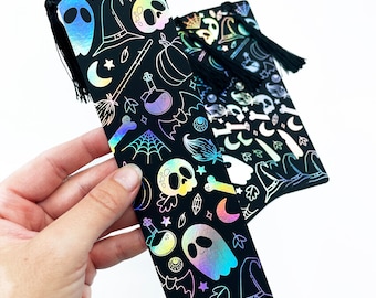 Halloween holographic foiled bookmark | Spooky bookmark | book lover | Halloween lover | Illustrated bookmark