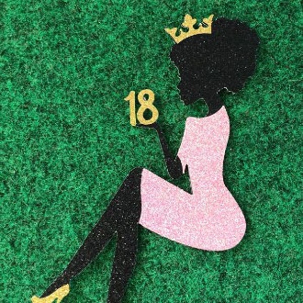 Afro girl | Black Girl cake topper any number | Sitting Lady | Sitting Woman | Girl silhouette Graduation | 300GSM glitter cardstock