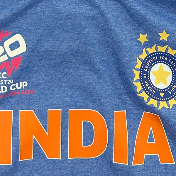 India Cricket T-shirt with or without custom name and number (updated with 2024 T20 World Cup logo)
