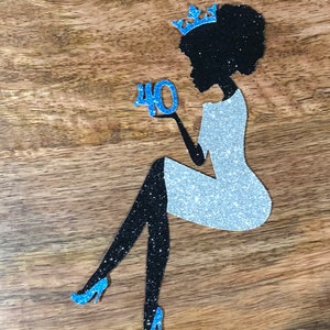 Afro girl | Black Girl cake topper any number | Sitting Lady | Sitting Woman | Girl silhouette Graduation | 300GSM glitter cardstock