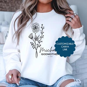 Design de madrinha personalizável - Modelo editável do Canva - Arte de linha floral svg, png, jpg, pdf - Presente personalizado para ela