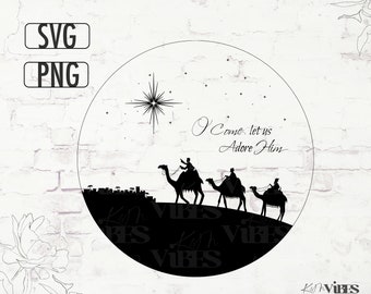 Nativity SVG: Oh Come Let Us Adore Him, Wisemen, Bethlehem (PNG, SVG)