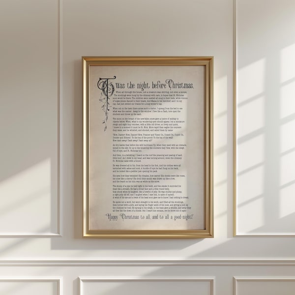 Impresión vintage de La noche antes de Navidad (descarga digital)