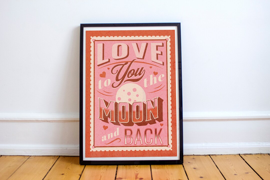 Love You to the Moon and Back Poster Printable/ Pink and Red Wall Art ...