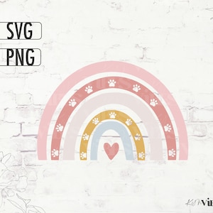 Paw Print Boho Rainbow SVG PNG Pet love SVG Pet Gift / Rainbow svg / Pink Rainbow / Dog love gift / Harten en Regenbogen / Paw Prints svg