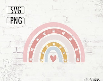 Boho Paw Print Rainbow SVG PNG: Pet Lover Gift (Digital Download)