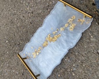 White & Gold Resin Serving Tray, Decorative Tray, Home Centerpiece