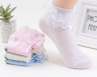 Socquettes princesse en dentelle à volants pour filles, chaussettes d'école en coton pour enfants, chaussettes pour étudiants, chaussettes blanches, chaussettes de danse