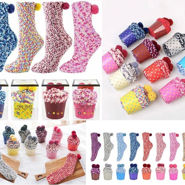 Cupcake Socks Fluffy Warm Cosy socks birthday socks Christmas socks, gift socks with gift box