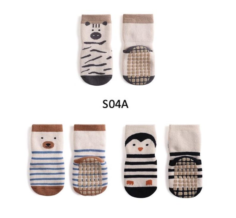 Calcetines antideslizantes para bebé con estampado de animales, ideales para el verano: mezcla de algodón, tallas de 10 a 18 meses. 12-36Months S04A Set