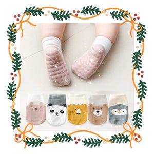 Calcetines antideslizantes para bebé con estampado de animales, ideales para el verano: mezcla de algodón, tallas de 10 a 18 meses. imagen 3