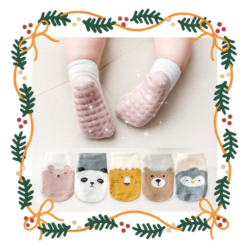 Calcetines antideslizantes para bebé con estampado de animales, ideales para el verano: mezcla de algodón, tallas de 10 a 18 meses. imagen 3