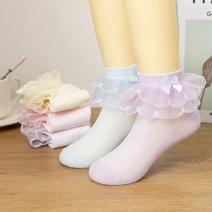 Baby Girl Lace Ruffle Socks: Frilly Princess Cotton Bow Socks