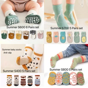Calcetines antideslizantes para bebé con estampado de animales, ideales para el verano: mezcla de algodón, tallas de 10 a 18 meses. imagen 4