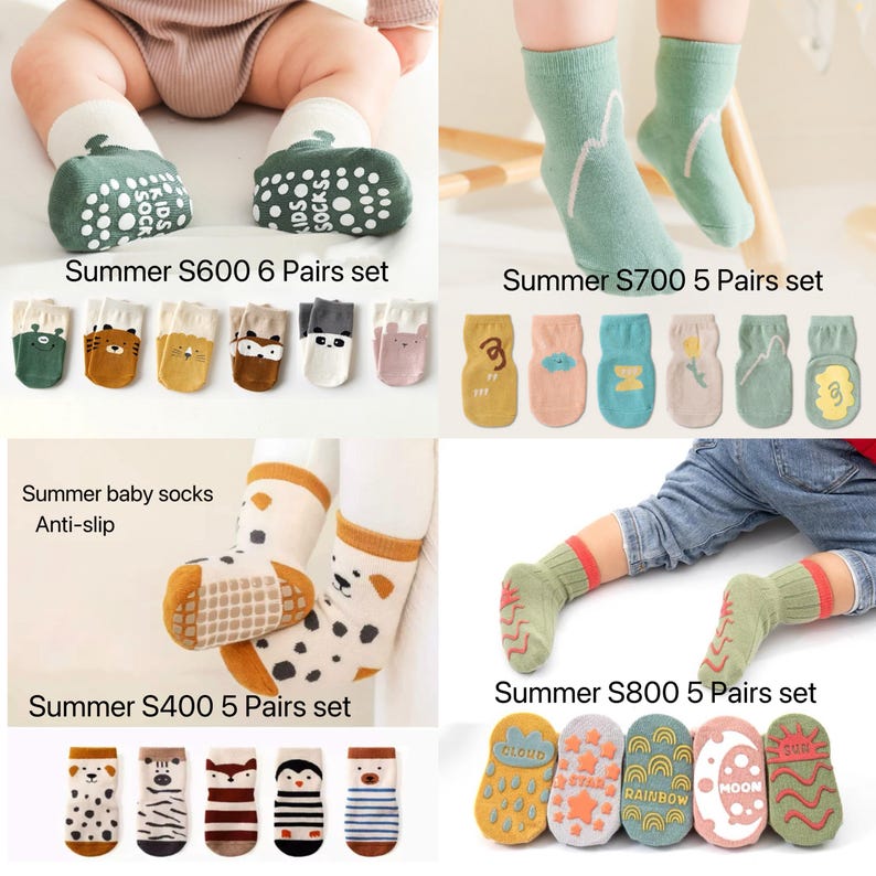 Calcetines antideslizantes para bebé con estampado de animales, ideales para el verano: mezcla de algodón, tallas de 10 a 18 meses. imagen 4